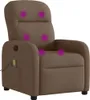 A brown fabric massage chair with purple circles indicating massage points.