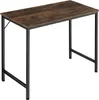 A simple desk with a wooden top and black metal legs, presented against a white background. Voir les images du produit