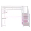 A white loft bed with an integrated desk and shelves, shown against a white background. Podgląd zdjęcia produktu