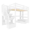 A white loft bed with stairs, shelves, and drawers. Anteprima dell’immagine prodotto