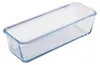 A clear glass loaf pan with a blue rim, shown from a slightly elevated angle against a white background. Produktbild-Vorschau
