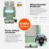 A marketing image of a green and gray child car seat, highlighting its features with text overlays and close-up insets. Náhled obrázku produktu