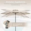 A beige patio umbrella shown with its tilt mechanism highlighted, against a blurred background of water and rocks. Produktbild-Vorschau