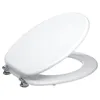 A white toilet seat and lid, shown open and attached to chrome hinges, against a white background. Náhled obrázku produktu