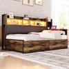 A bedroom scene featuring a bed with integrated storage and lighting. Podgląd zdjęcia produktu