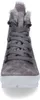 A front view of a gray suede boot with white soles and gray laces. Produktbild-Vorschau