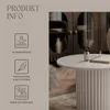A product information graphic overlaid on a lifestyle image of a coffee table. Voir les images du produit