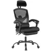 A black ergonomic office chair with a headrest, lumbar support, and footrest is shown against a white background. Voir les images du produit