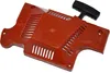 A red plastic starter pull for a chainsaw is shown against a white background. Produktbild-Vorschau
