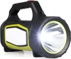 A black and yellow flashlight with its beam illuminated, set against a white background. Podgląd zdjęcia produktu