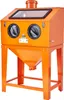 An orange sandblasting cabinet with a stand is shown against a white background. Voir les images du produit