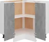 An open corner kitchen cabinet with gray textured doors. Anteprima dell’immagine prodotto