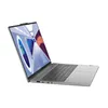 A silver laptop is shown from a side angle, open with the screen displaying a colorful abstract image. Produktbild-Vorschau