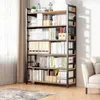 A tall, industrial-style bookshelf filled with books and binders, placed in a room with a window and a sofa. Produktbild-Vorschau