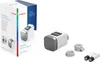 A product box and its contents, including a smart radiator thermostat, adapters, and batteries, are displayed against a white background. Produktbild-Vorschau