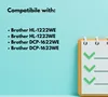 A list of compatible Brother printer models with checkmarks on a notepad. Produktbild-Vorschau