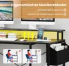 A desk setup with two monitors, a charging station, and books, illustrating ergonomic benefits. Produktbild-Vorschau
