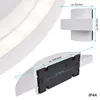 Close-up view of a white LED outdoor wall light with dimensions indicated. Produktbild-Vorschau