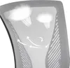 Close-up of a gray mesh backrest on an office chair, showing airflow with white arrows. Produktbild-Vorschau