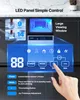 Close-up of an ice maker's control panel with a hand interacting with it, overlaid with feature descriptions and icons. Náhled obrázku produktu