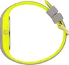 A side view of a watch with a gray and yellow band. Voir les images du produit