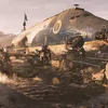 A post-apocalyptic scene with a crashed airplane and people in combat. Produktbild-Vorschau