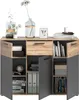 A modern sideboard with a combination of wood and gray finishes, filled with books and decorative items. Produktbild-Vorschau