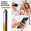 A collage of images showing a family taking a selfie on a beach, a close-up of a phone case side profile, and a person holding a phone with a case. Produktbild-Vorschau