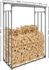 A metal firewood rack filled with logs, shown outdoors with dimensions indicated. Produktbild-Vorschau