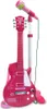 A pink toy guitar and microphone set on a stand, presented against a white background. Voir les images du produit