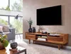 Lowboard Sheesham Massivholz 145x43x35cm TV-Kommode Modern in Gesamtansicht mit zwei Schubladen und offenem Mittelfach. Anteprima dell’immagine prodotto