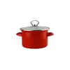 A red pot with a glass lid and silver handles is shown against a white background. Produktbild-Vorschau