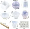 A collection of silicone molds and accessories for resin crafting, with dimensions indicated for each item. Produktbild-Vorschau