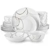 A set of white porcelain dishes with a brown swirl pattern, arranged on a white background. Náhled obrázku produktu