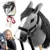 A collage of images showing a hobby horse toy, a child holding a hobby horse, and a packaged hobby horse. Produktbild-Vorschau