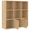 A wooden cube shelf unit with two doors open at the bottom. Náhled obrázku produktu