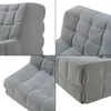 A collage of four close-up images of a gray upholstered floor chair. Náhled obrázku produktu