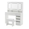 A white vanity table with a mirror and stool against a white background. Produktbild-Vorschau
