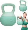 A collage of a mint green kettlebell and a woman holding a kettlebell. Náhled obrázku produktu