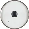 A top-down view of a glass pot lid with a black handle and a silver rim. Produktbild-Vorschau