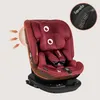 A red car seat with a circular graphic indicating side impact protection. Voir les images du produit