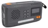 A gray emergency radio with orange accents, featuring a digital screen and buttons. Produktbild-Vorschau