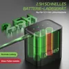A 3D rendering of a battery charger with AA batteries inside, with green and red lighting indicating charging status. Produktbild-Vorschau