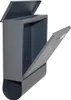 A dark gray metal mailbox with its top and front doors open, against a white background. Produktbild-Vorschau