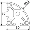 Länge 980mm - Aluminiumprofil 30x30L Radius R30 I-Typ Nut 6 Produktbild-Vorschau 2