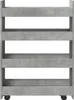 A front view of a narrow, four-tier storage cart with a concrete gray finish. Podgląd zdjęcia produktu