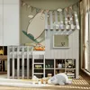 A child's bedroom with a loft bed designed like a house, featuring storage and playful decor. Náhľad obrázku produktu