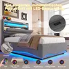 A bedroom scene featuring a upholstered bed with LED lighting. Produktbild-Vorschau