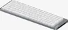 A 3D rendering of a silver and white mechanical keyboard on a white background. Produktbild-Vorschau