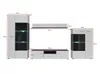 A set of modern living room furniture, including two display cabinets, a TV stand, and a wall shelf, shown against a white background with dimensions indicated. Produktbild-Vorschau
